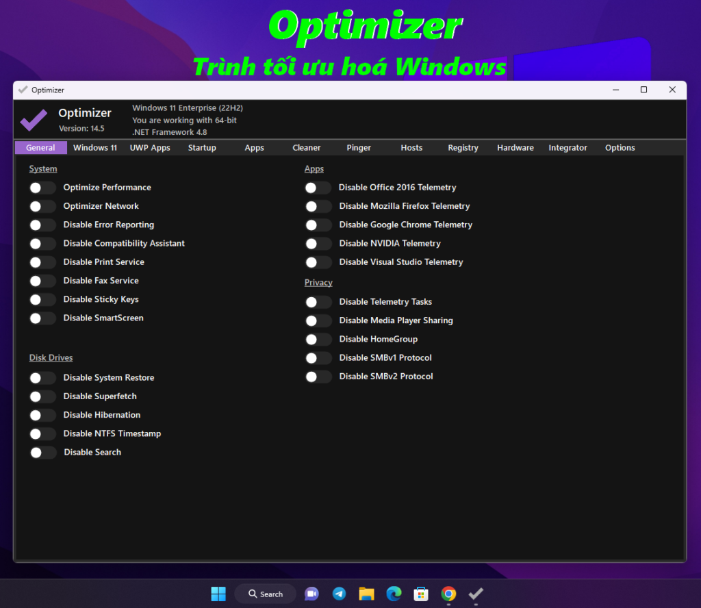 Optimizer 15.2 - Trình tối ưu hoá và tinh chỉnh Windows với nhiều tính năng