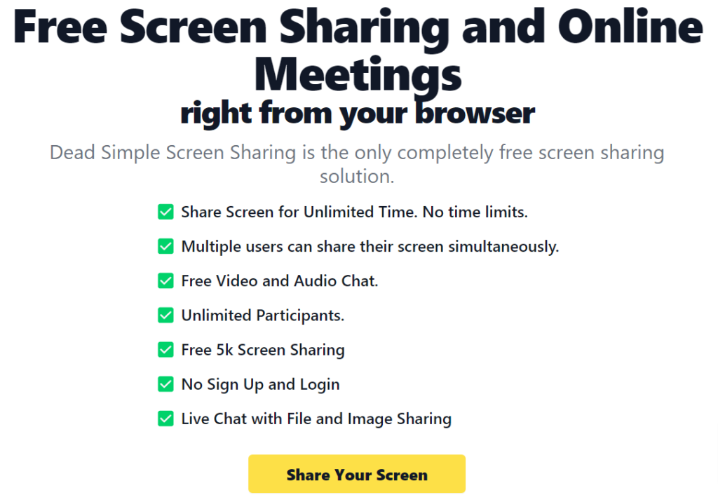 Dead Simple Screen Sharing dịch vụ họp trực tuyến & chia sẻ màn hình miễn phí