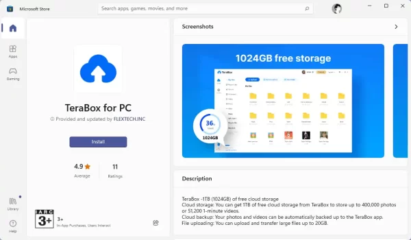 TeraBox đã có mặt trên Microsoft Store