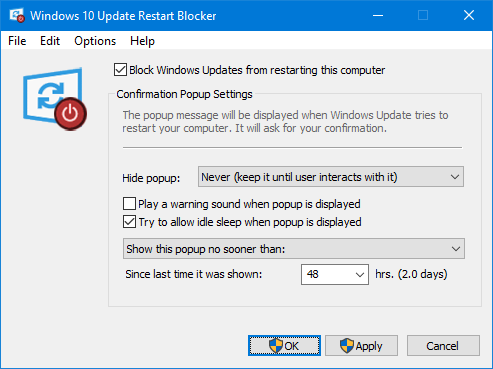 Windows 10 Update Restart Blocker 1.2 tiện ích chặn khởi động lại sau khi Update trên Windows 10