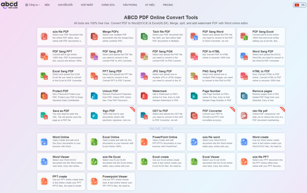ABCD PDF - Công cụ chỉnh sửa PDF/Word/Excel/PowerPoint trực tuyến miễn phí