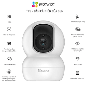 Camera WiFi EZVIZ TY2 1080P xoay 360 độ, âm thanh 2 chiều