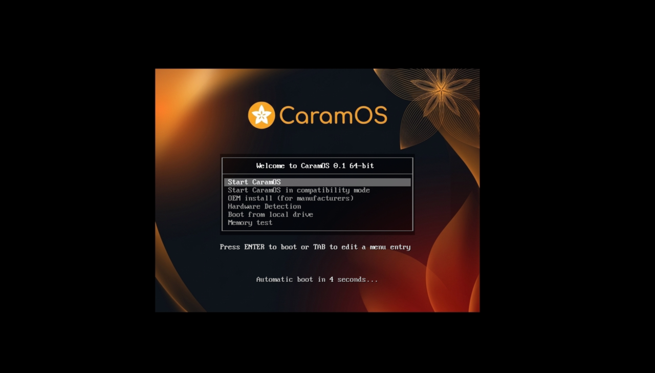 CaramOS GRUB boot menu