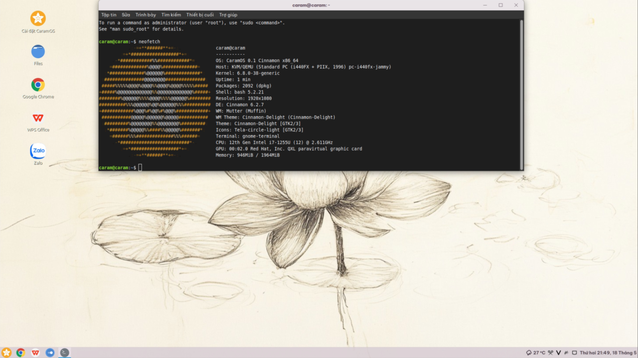 CaramOS neofetch output